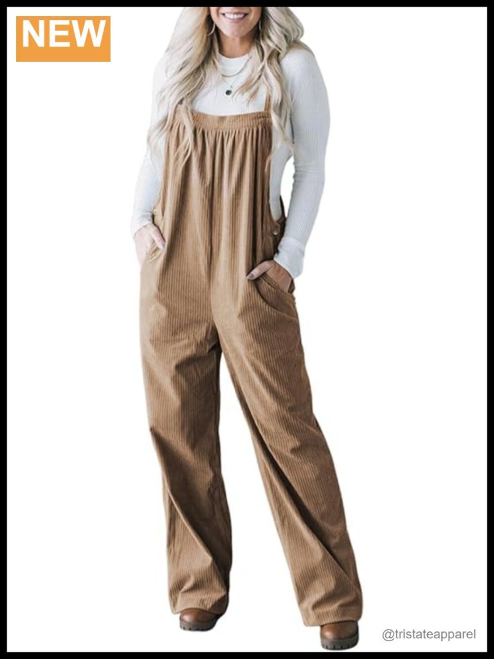 Corduroy Wide Leg Overalls Sleeveless Jumpsuit with Pockets